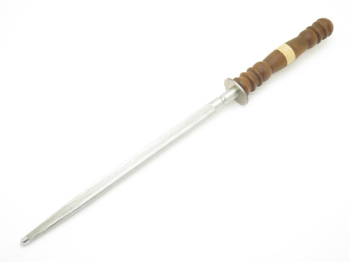 Vtg Steel Sharpening Rod Japan 8" Wood Cutlery Kitchen Knife Stone
