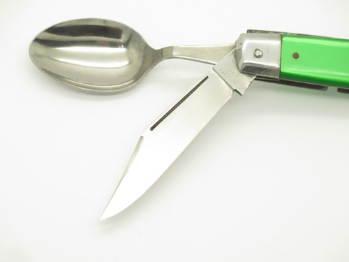 Vtg 1960s Seki Japan Hobo Scout Camp Fork Spoon Green Small Folding Pocket Knife