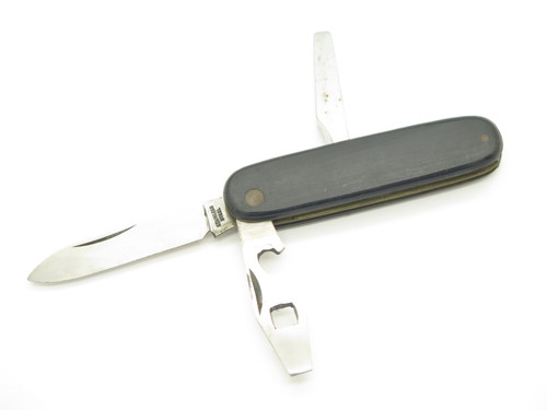 Vintage 1970s Seki Japan 3.5" Black Folding Pocket Knife Multi Pipe Tool