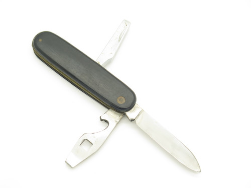 Vintage 1970s Seki Japan 3.5" Black Folding Pocket Knife Multi Pipe Tool