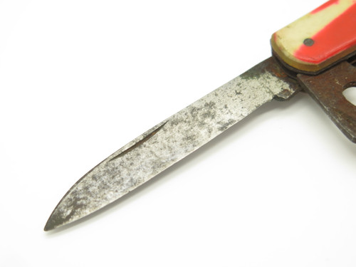 Vintage 1950s Ysuo Imai Seki Japan 3.5" Red & White Corkscrew Folding Knife