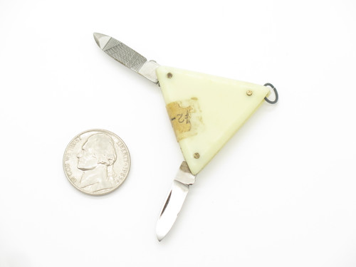 Vintage '70s Prototype Seki Japan Miniature White Folding Triangle Pocket Knife