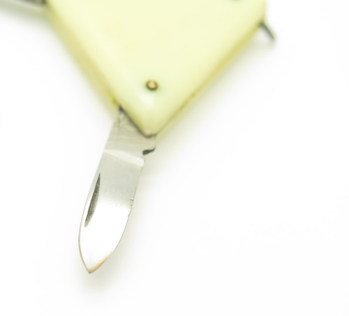 Vintage Prototype Seki Japan Miniature White Folding Triangle Pocket Knife