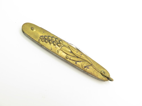 Vintage 1980s Seki Japan Brass Flower Folding 3.25" Stainless Pocket Knife