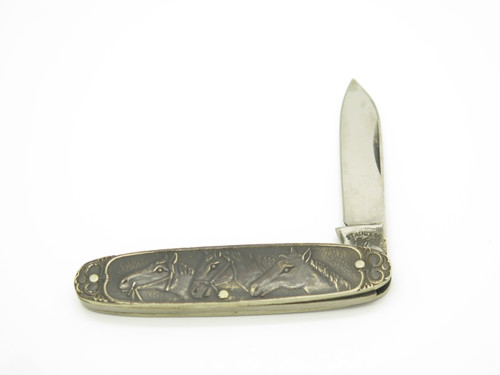 Vintage Seizo Imai Seki Japan Horse Scene Silver Tone Folding Pocket Knife