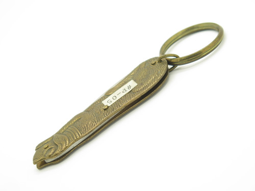 Vintage 1980s Proto 5 Seki Japan Novelty Brass Dog Folding Pocket Knife Keychain
