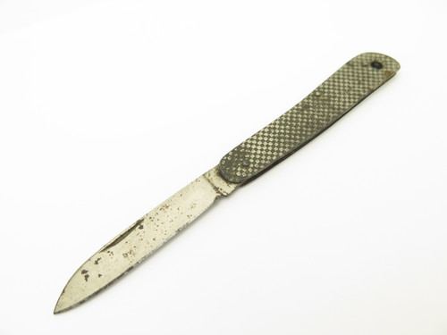 Vintage Unmarked Checkered Metal Handle Single Blade 3.5" Folding Knife