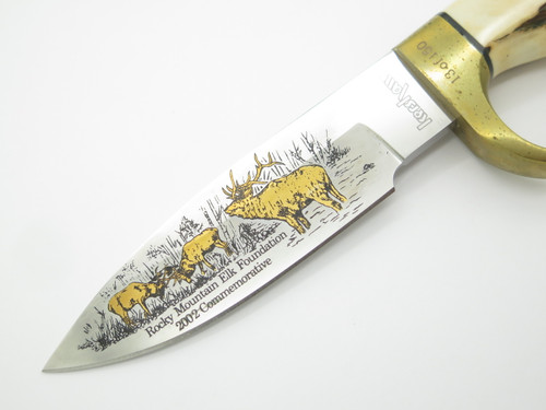 2002 Kershaw Seki Japan Elk RMEF Limited Stag Fixed Blade Hunting Knife in Case