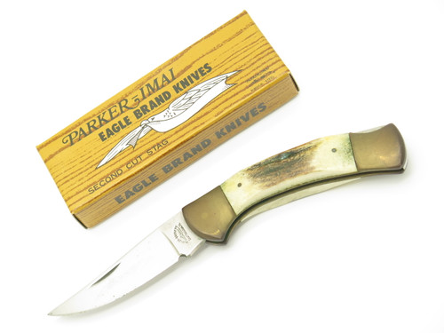 Vintage 1978-82 Parker Brothers Eagle K116-B Imai Seki Japan Stag Lockback Knife