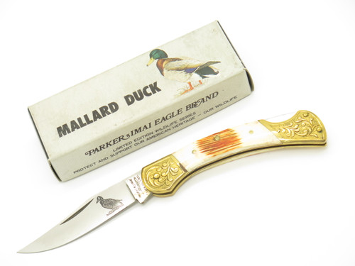 Vintage 1980s Parker Imai Seki Japan K74 Mallard Duck Folding Lockback Knife