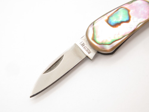 Vintage '80s Seki Japan Rostfrei Miniature Keychain Mini Paua Folding Knife