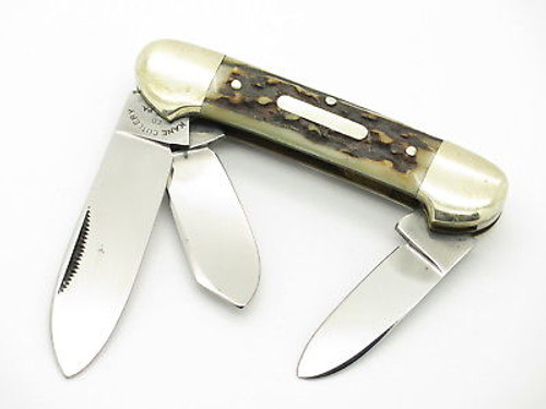 Vtg Kane Cutlery Germany Stag Canoe Stockman Folding Pocket Knife