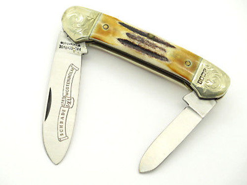 Vtg Schrade IXL Wostenholm Sheffield Stag Canoe Folding Pocket Knife