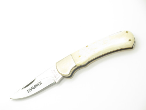 Vintage 1980s Explorer 11-340 Imai Seki Japan 3.75" Lockback Smooth Bone Knife