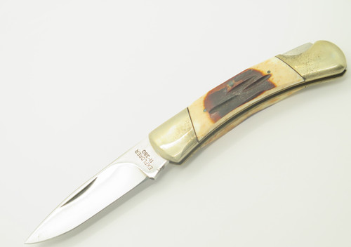 Vtg 80s Explorer 11-380 Imai Seki Japan 4.37" Stag Lockback Folding Pocket Knife