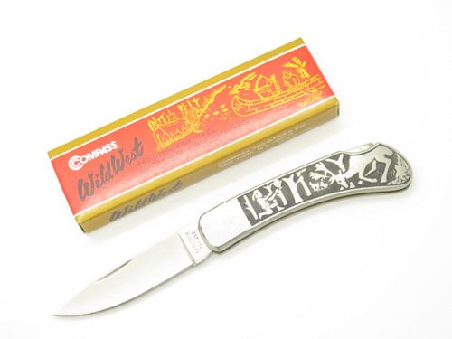 Vintage 1980s Explorer Imai Seki Japan 4" Animal Scene Stainless Lockback Knife