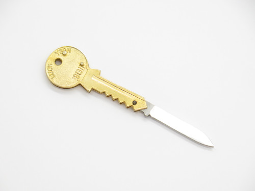 Vtg 1980s LuckySon Key Shape Seki Japan Gold Tone Folding Novelty Pocket Knife