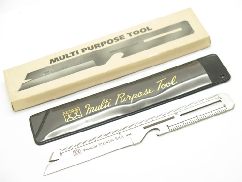 Vintage 1970s Seki Japan Stainless Ruler Multi Tool Letter Opener in Box