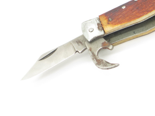 Vintage 1950s Seki Japan 2.37" Multi Tool Bone Handle Folding Pocket Camp Knife