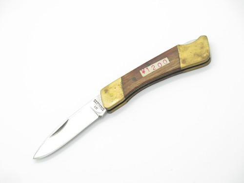 Vintage 1970s Seki Japan 3" Wood Hi Stainless Folding Lockback Pocket Knife