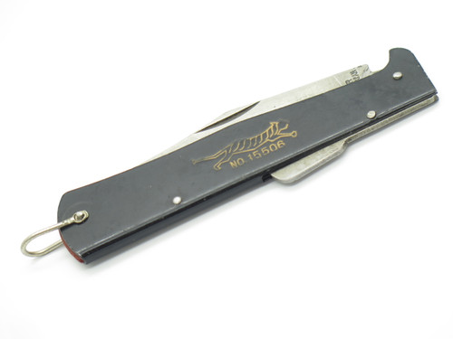 Vintage 1960s Valor Tiger Seki Japan 4.37" Black Metal Folding Lockback Knife