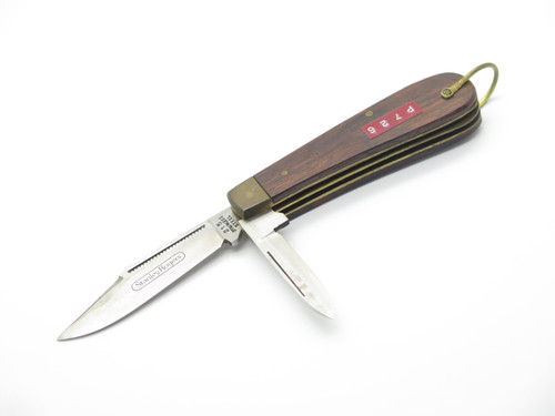 Vintage 1960s Stanley Rogers Seki Japan 3.5" Folding Stainless Wood Pocket Knife