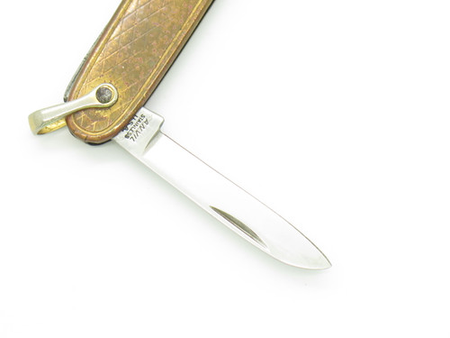 Vintage 1970s Anvil Seki Japan 2.75" Folding Brass Stainless Steel Pocket Knife