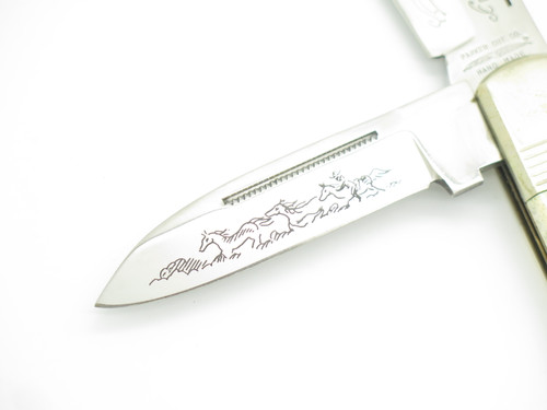 Vintage 1980s Parker Virginia Seki Japan 6.12" Bone Handle Folding Hunter Knife