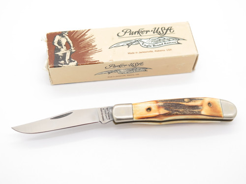Vtg 1986 Parker Edwards USA Stag Jack 3.62" Folding Pocket Knife