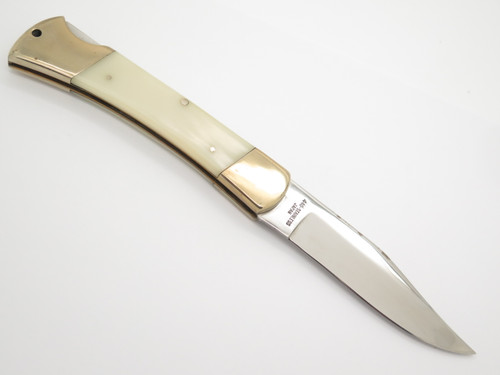 Vtg 70s Explorer Tak Fukuta Seki Japan 4.8" White Folding Hunter Lockback Knife