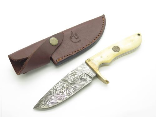 Ducks Unlimited 8.75" Smooth Bone Damascus Fixed Blade Hunting Knife & Sheath