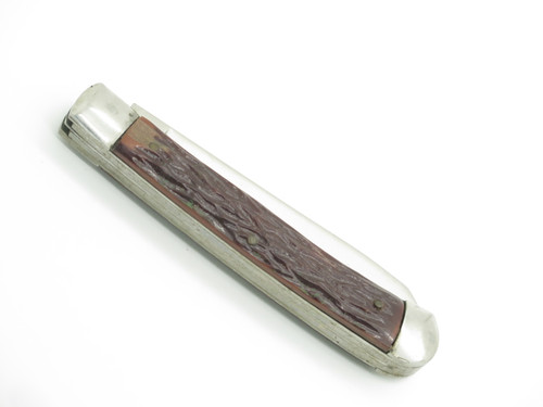 Vintage 1970s Seki Japan 4.25" Brown Synthetic Bone Trapper Folding Pocket Knife