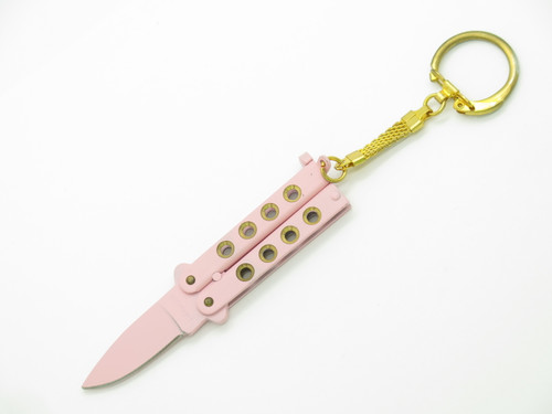 Vintage 1980s Explorer Seki Japan Mini 2" Pink Handle Kechain Folding Balisong Butterfly Knife