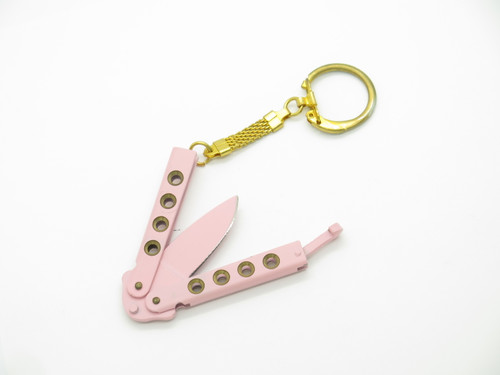 Vintage 1980s Explorer Seki Japan Mini 2" Pink Handle Kechain Folding Balisong Butterfly Knife
