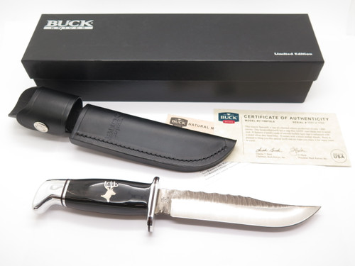 2009 Buck 119 Special Custom Buffalo Horn Deer Inlay Fixed Blade Hunting Knife