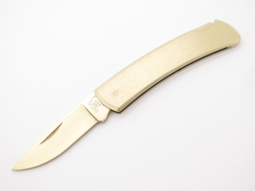 1997 Unusual Buck 425 Gold Tone Stainless Lockback Folding Pocket Knife