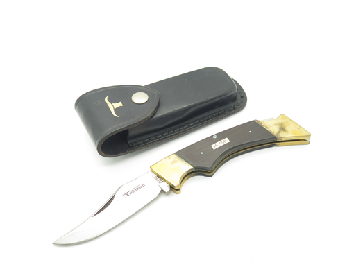 Vintage 70s Technicraft Seki Japan Large 5.5" Wood Lockback Folding Hunter Knife