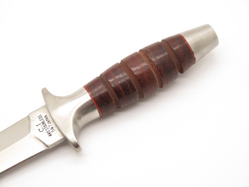 Vintage C I Compass Seki Japan Leather Handle Short Commando Fixed Dagger Knife
