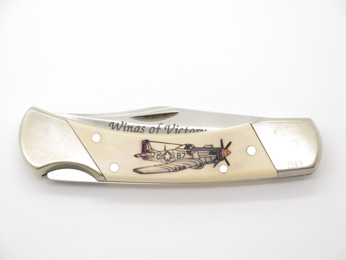 Vintage Schrade USA Limited Scrimshaw P51 Mustang LB7 Folding Hunter Knife