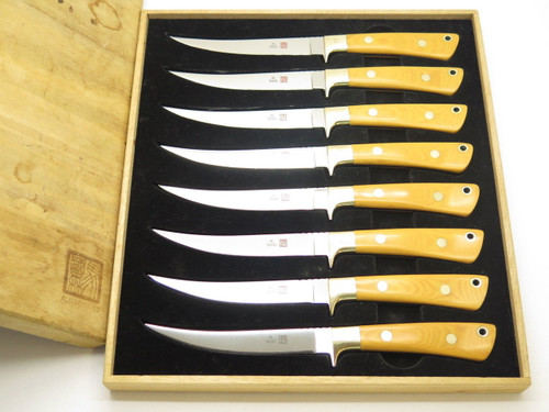 Vtg Al Mar 5003 Seki Japan Fixed Blade Steak Cutlery Knife Set Of 8 In Box