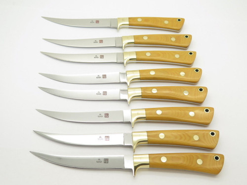 Vtg Al Mar 5003 Seki Japan Fixed Blade Steak Cutlery Knife Set Of 8 In Box