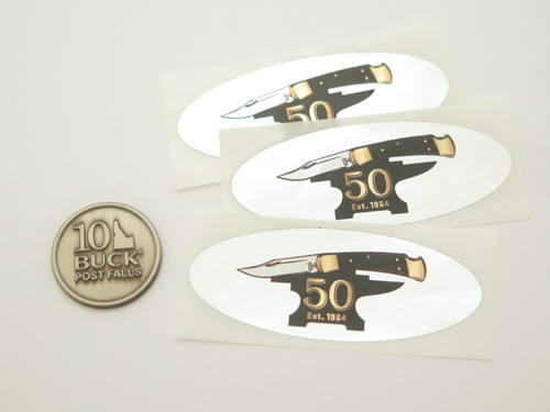 Buck Knives Promo Lot 110 Folding Hunter 50th Stickers & Idaho 10 Medallion