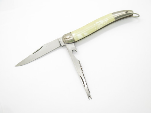 Vintage 1960s Seki Japan 4.75" White Handle Fishing Folding Pocket Knife