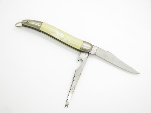 Vintage 1960s Seki Japan 4.75" White Handle Fishing Folding Pocket Knife