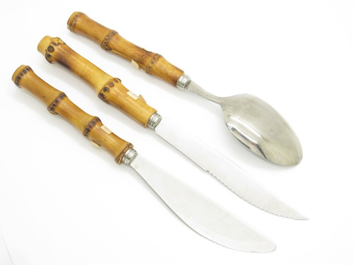 Vtg Pierre Alain Proto Set Seki Japan Bamboo Retro Kitchen Cutlery Knife Spoon