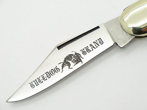 Vtg 1980s Bulldog Brand Folding Lockback Pocket Knife Gold Celluloid