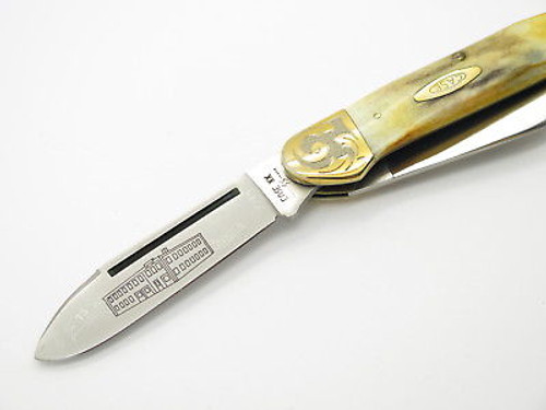 '80 Case XX 5394 Canoe Large 3 Blade Stag Folding Pocket Knife Gold Scroll