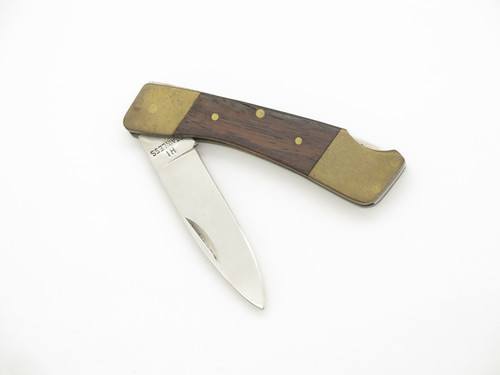 Vintage 1980s Seki Japan 3" Wood Handle Stainless Lockback Folding Pocket Knife