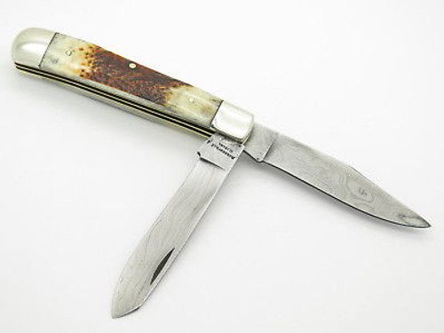 Vtg Parker Edwards Jacksonville Damascus Stag Trapper Folding Pocket Knife