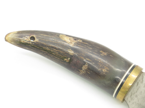 Vintage Virginia Seki Japan 8" Chip Flint Buffalo Horn Handle Fixed Dagger Knife